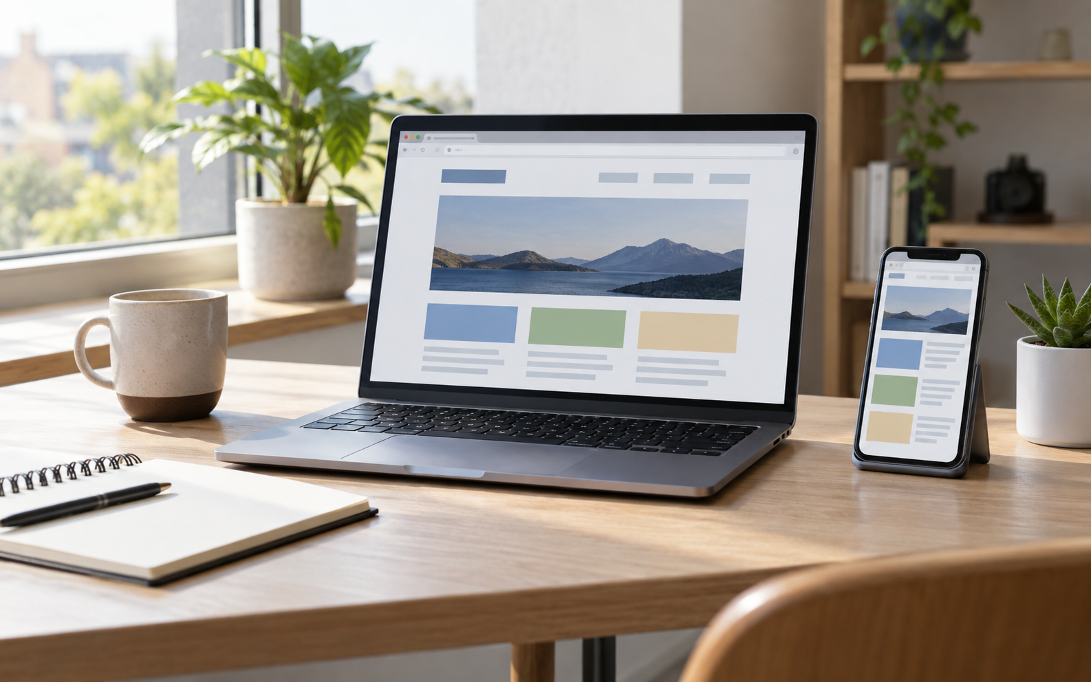 A laptop and phone arranged for testing a web performance workflow.