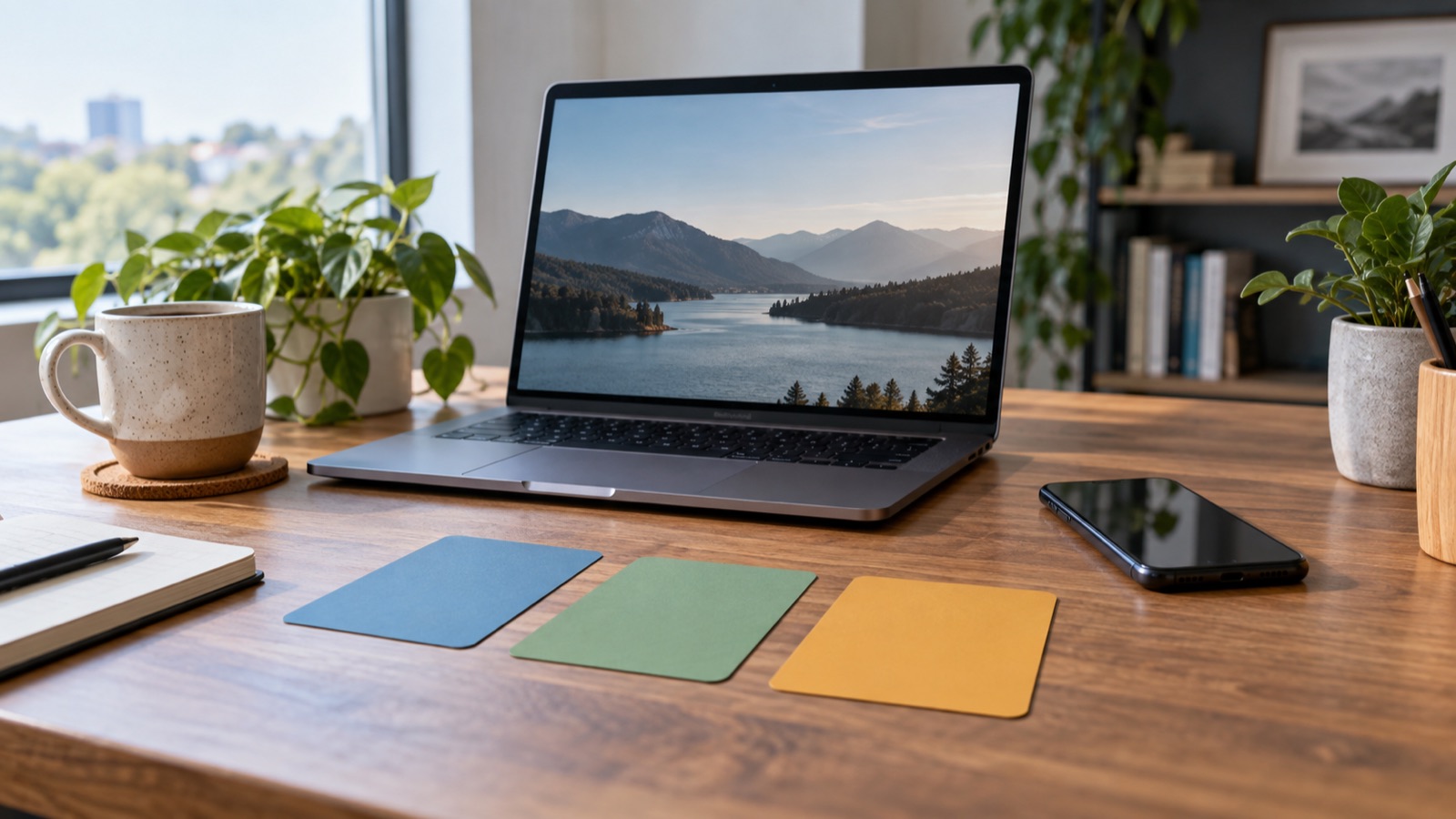 A laptop, phone, and code notebook arranged for comparing mobile development stacks.