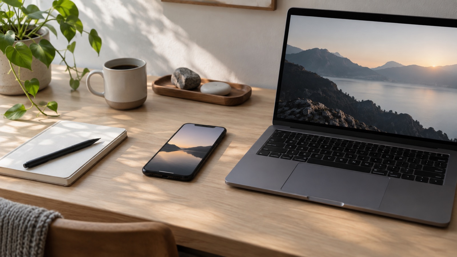 A phone and compact product notebook arranged for a lightweight app decision.