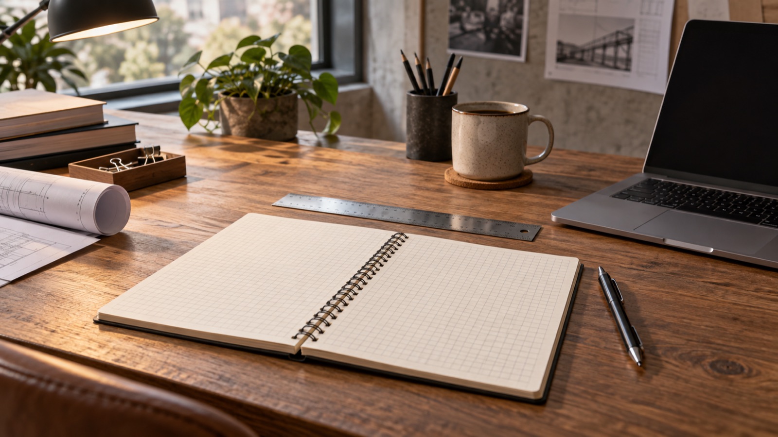 A blank scorecard, pen, and laptop arranged for a technical decision review.